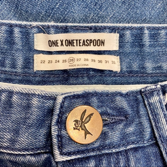 ONE TEASPOON Scallywags High Rise Bowed Leg Jeans Blue Denim Size 26/4/Small - Picture 7 of 10